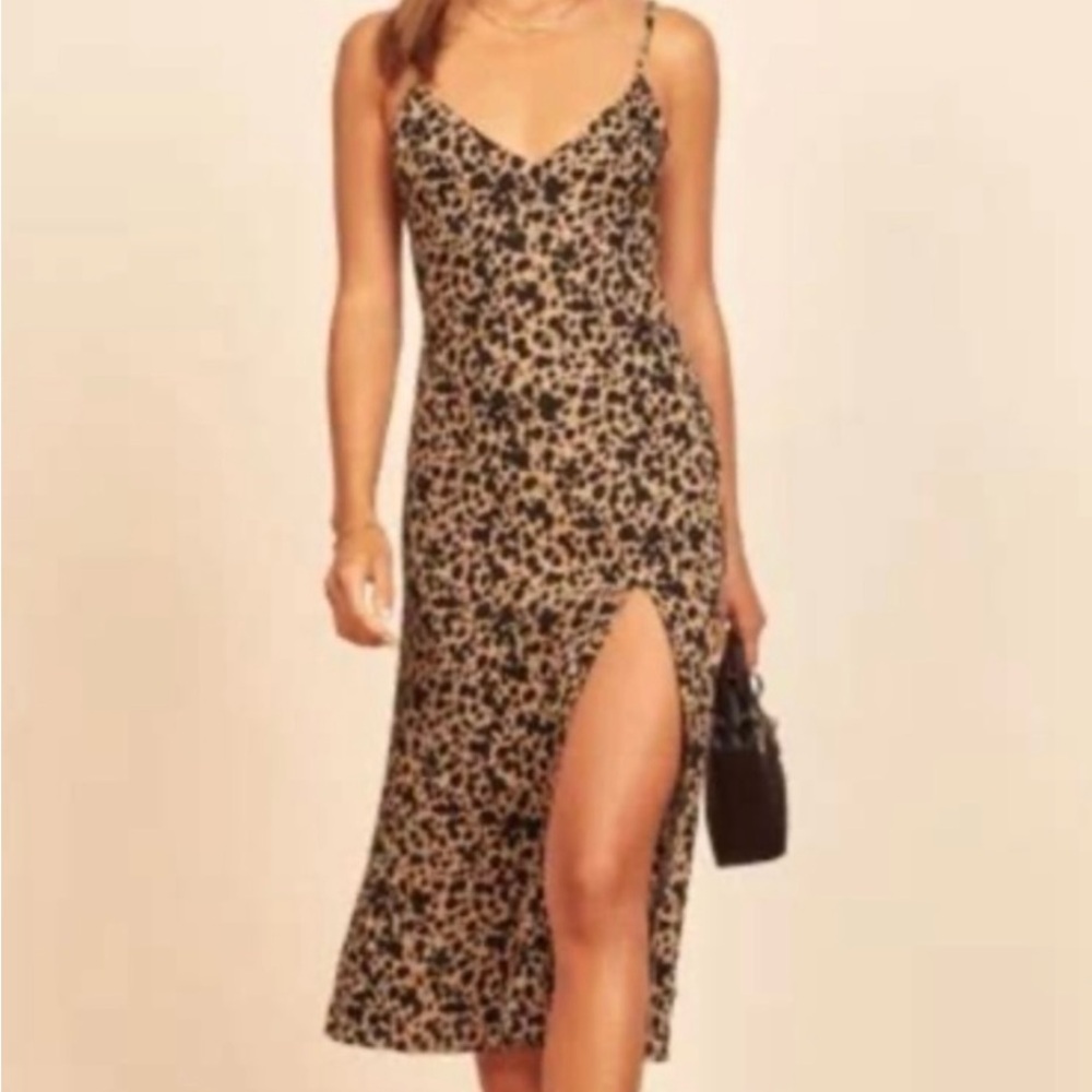 Reformation silk Brown and Black Spaghetti Strap Sundress